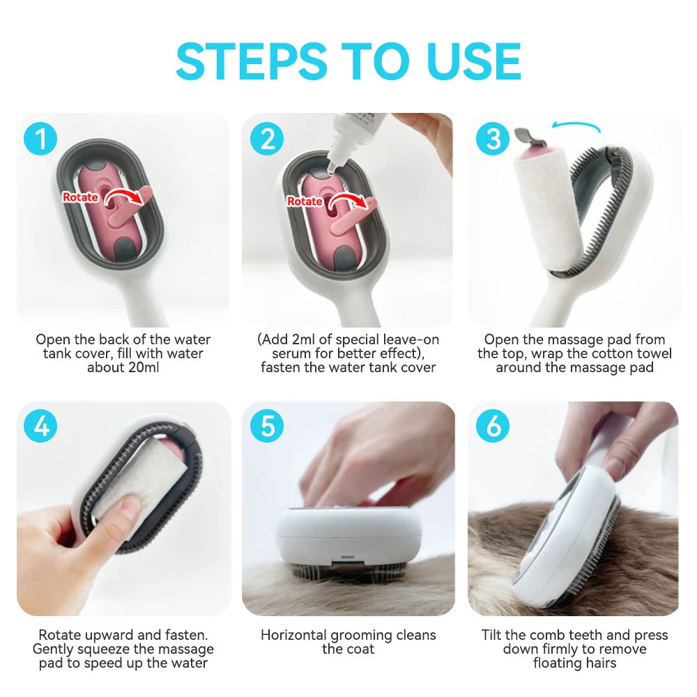 4 In 1 Cat Grooming Brush With Water Tank