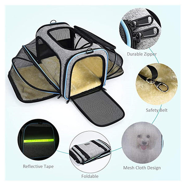 Airline Approved Expandable Pet Carrier Foldable Travel Bag Reflective