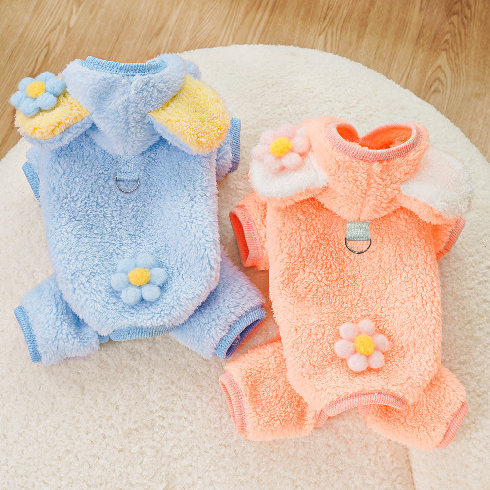 Autumn Winter Fleece Lined Four Legged Dog Outfit Clothes