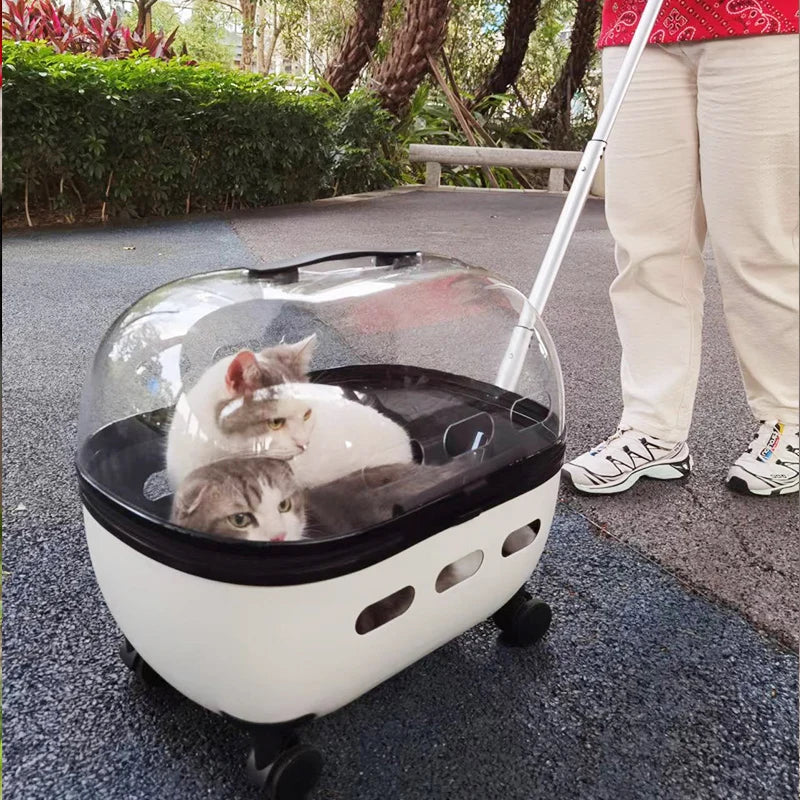 Transparent Capsule Pet Travel Carrier Trolley Stroller with Wheels