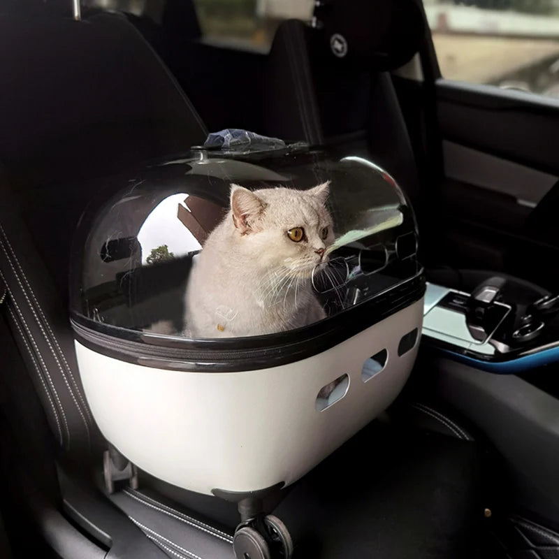 Transparent Capsule Pet Travel Carrier Trolley Stroller with Wheels