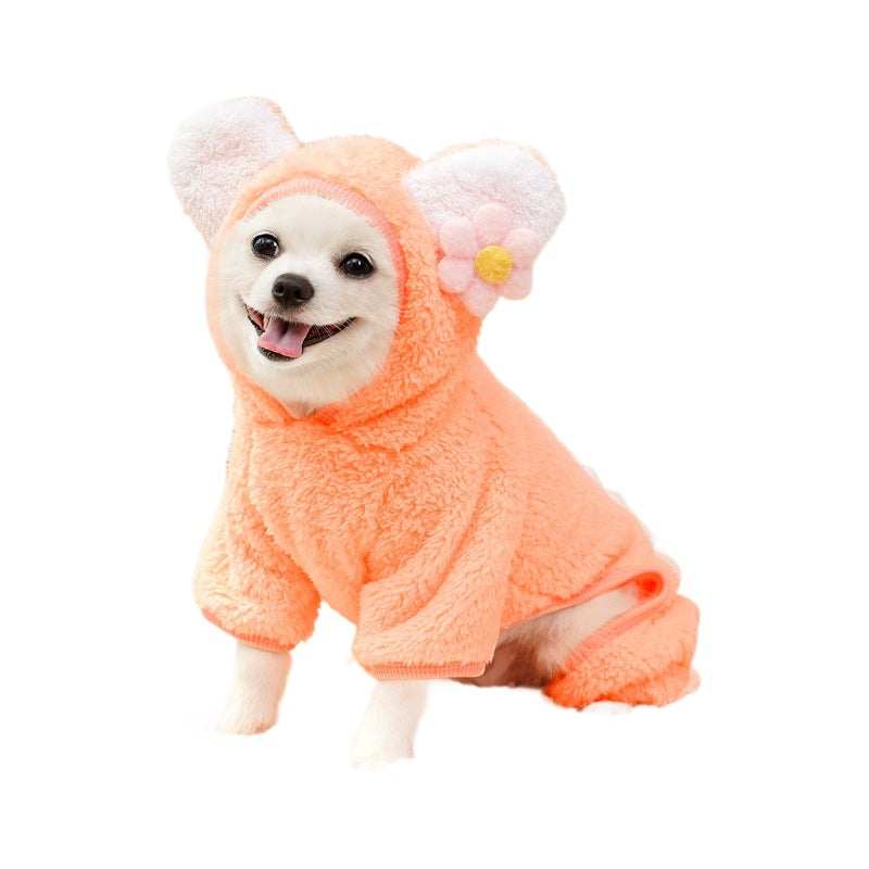 Autumn Winter Fleece Lined Four Legged Dog Outfit Clothes