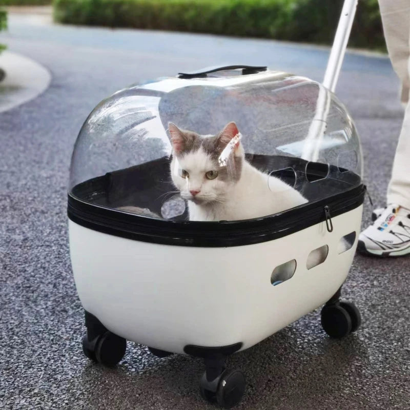 Transparent Capsule Pet Travel Carrier Trolley Stroller with Wheels