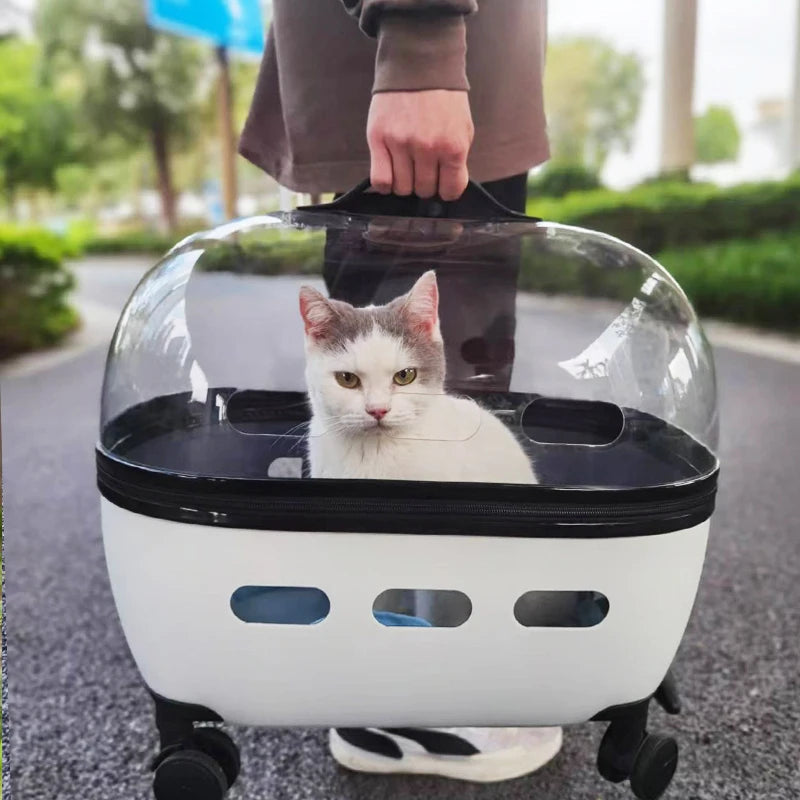 Transparent Capsule Pet Travel Carrier Trolley Stroller with Wheels