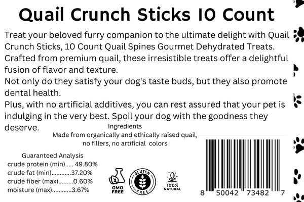 Quail Crunch Sticks Dog Treats Dehydrated Quail Spines Dental
