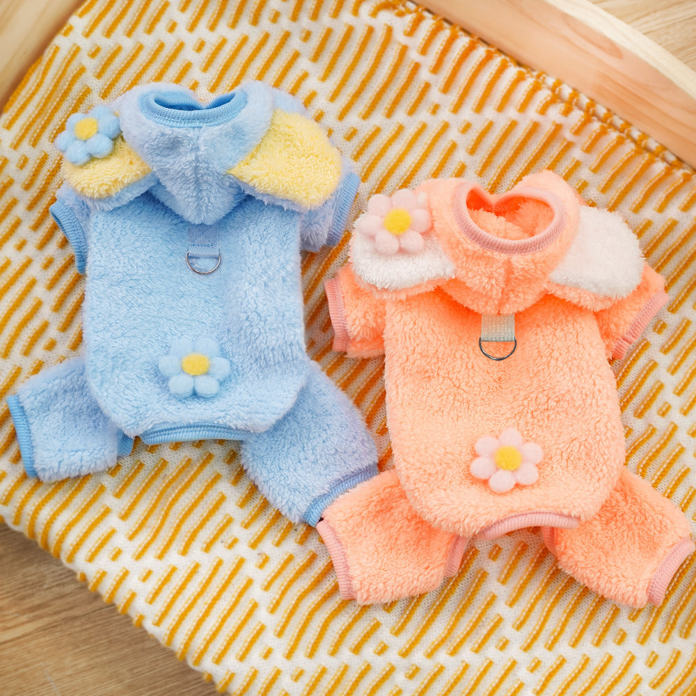 Autumn Winter Fleece Lined Four Legged Dog Outfit Clothes
