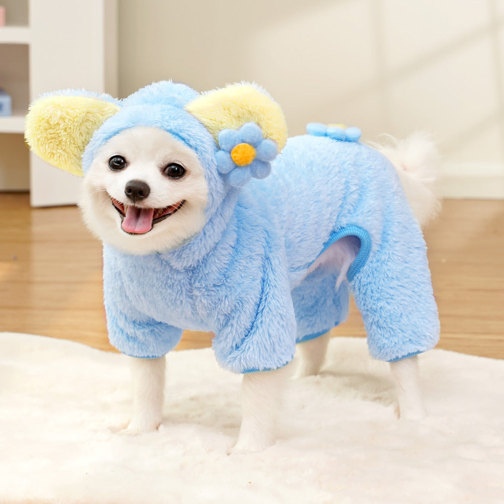 Autumn Winter Fleece Lined Four Legged Dog Outfit Clothes