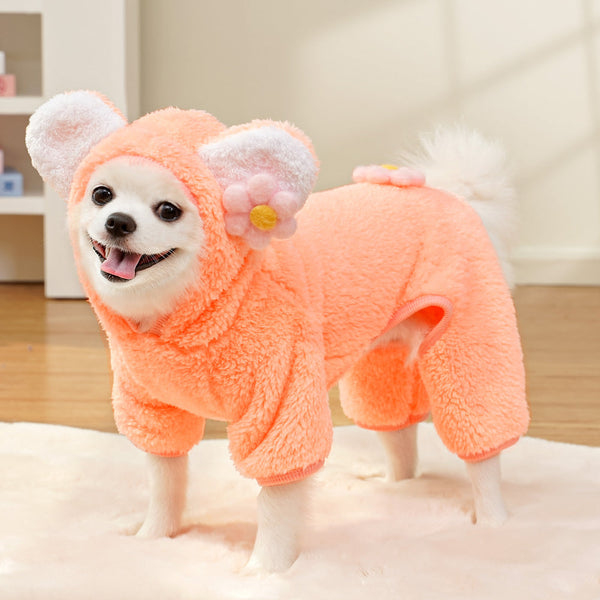 Autumn Winter Fleece Lined Four Legged Dog Outfit Clothes