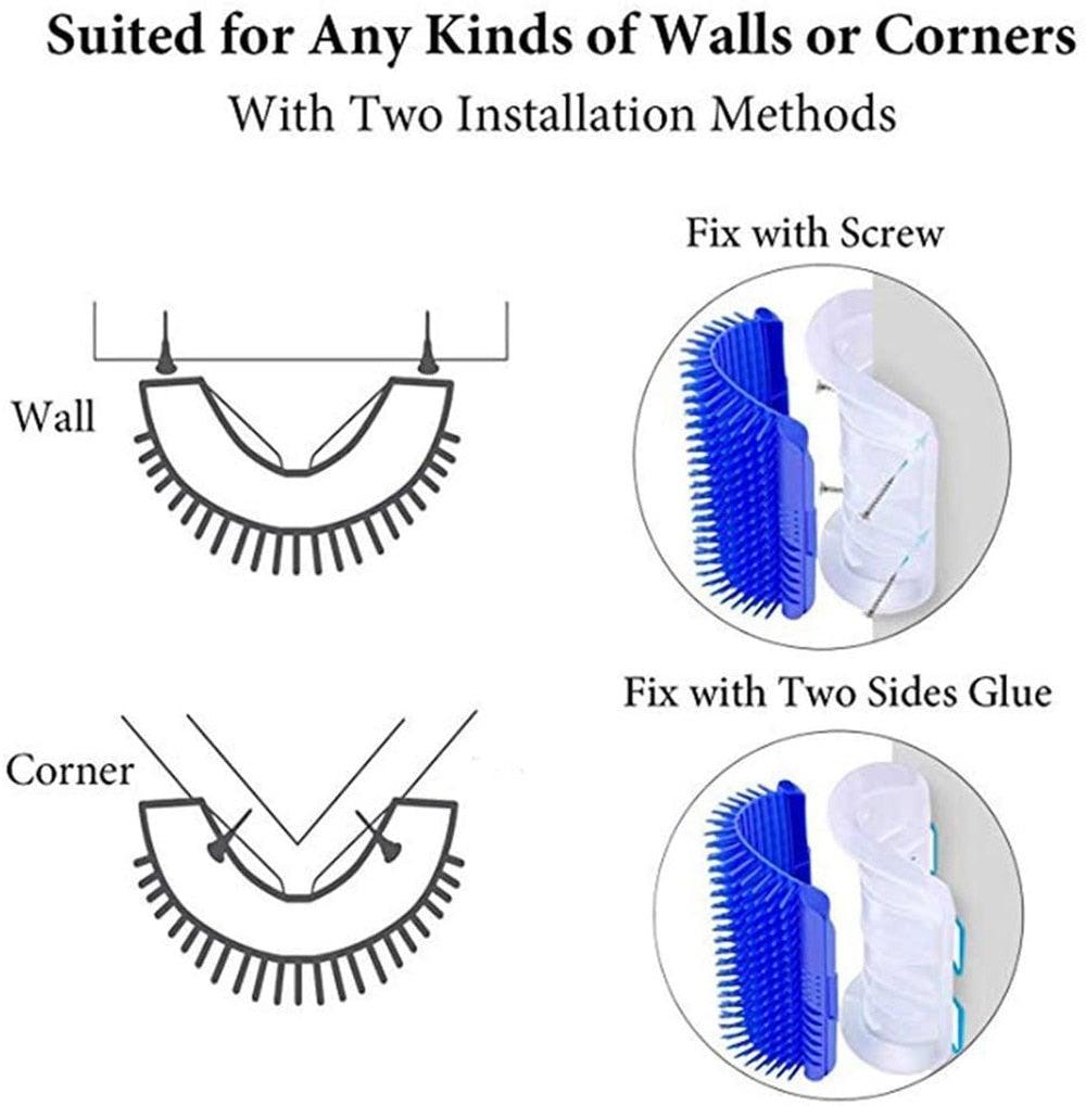 Self Groomer Cat Brush Wall Mounted Massager Interactive Cat Toy